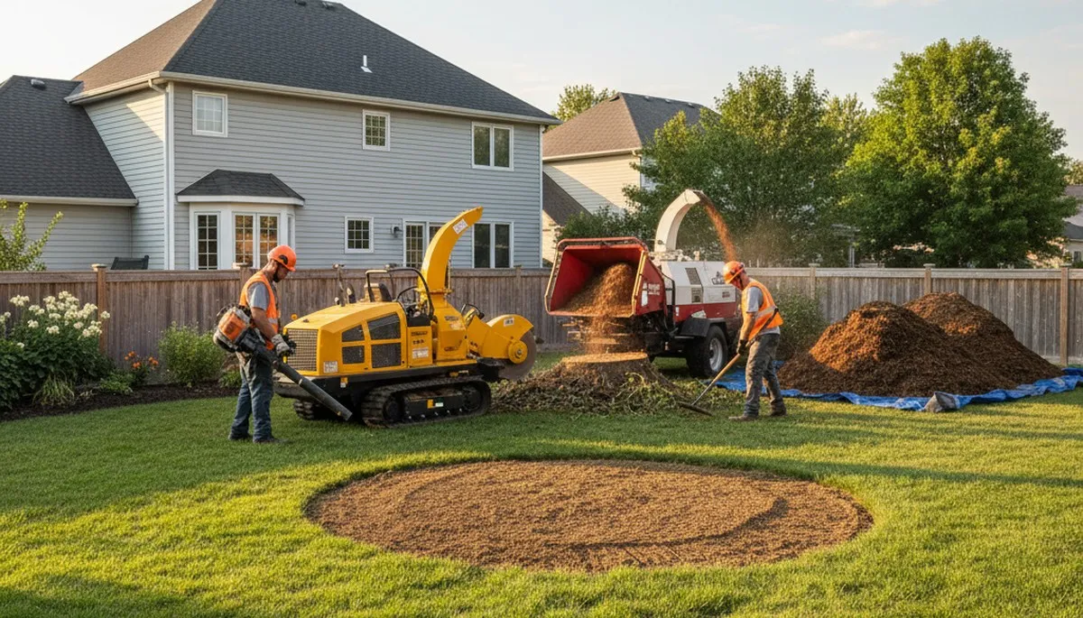 Completed tree removal and stump grinding cleanup at restored property in Burlington, NC