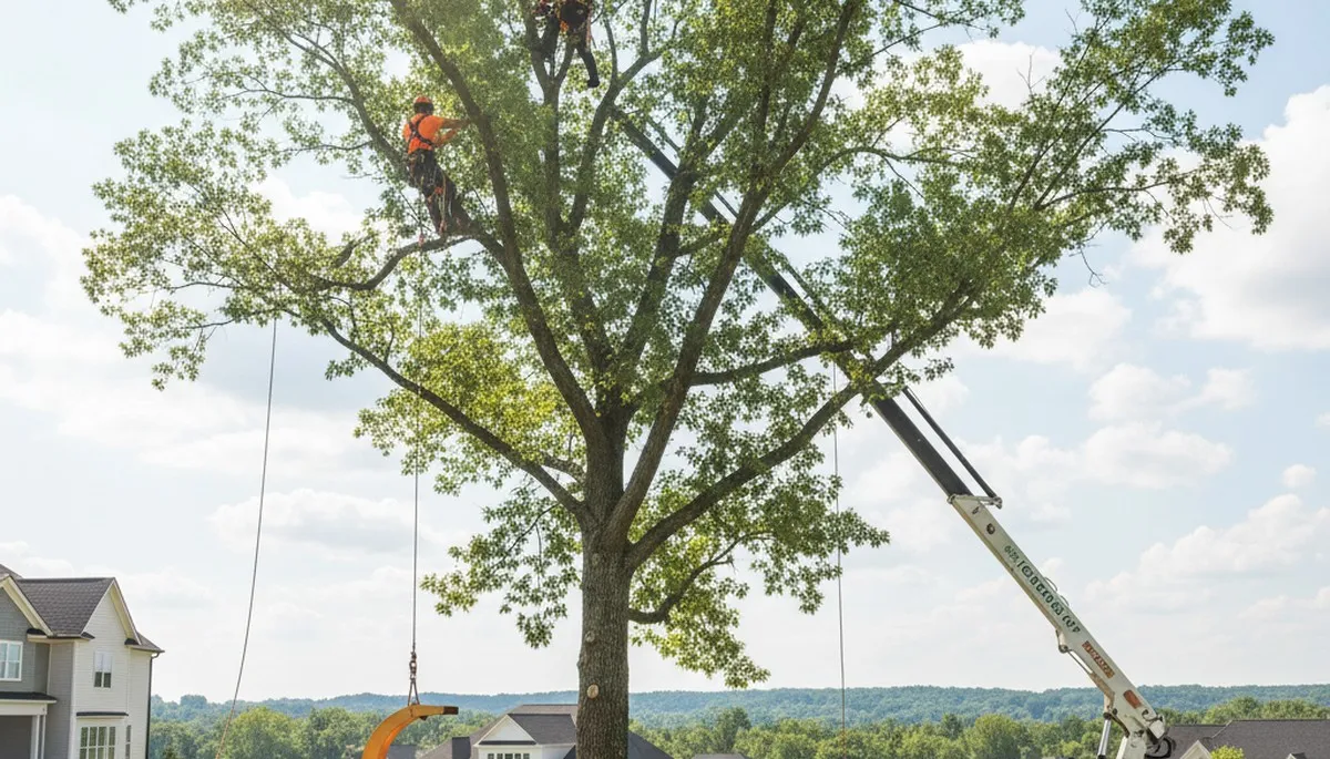 Professional tree removal service in Burlington NC clearing large oak safely