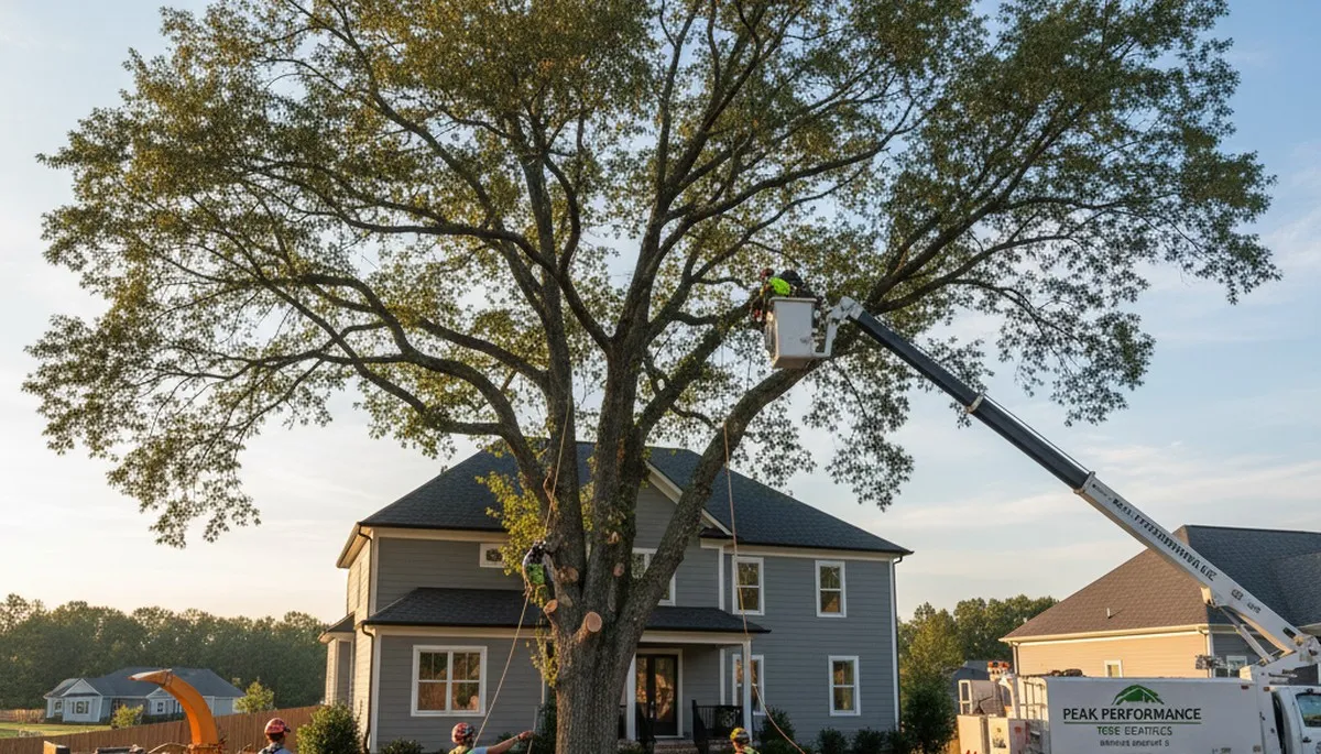 Professional tree removal service in Burlington NC clearing large oak safely