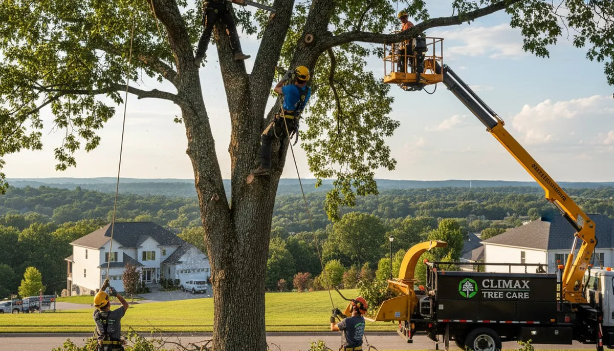 Professional tree removal service in Burlington, NC clearing large oak safely