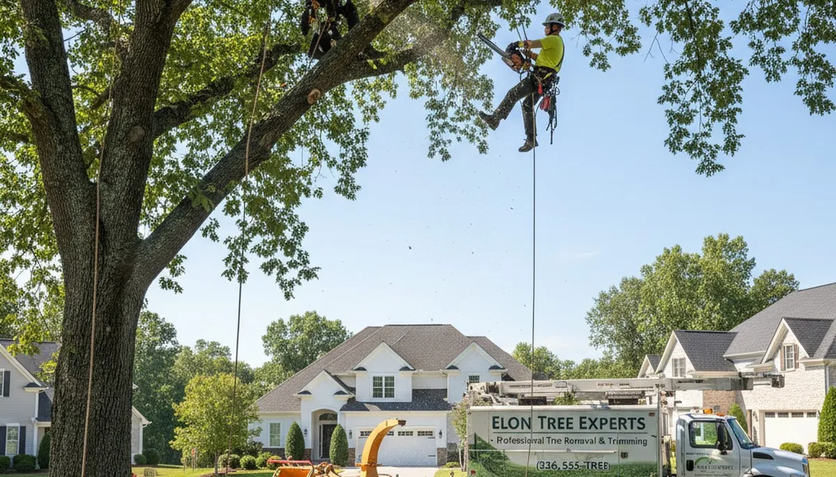 Professional tree removal service crew working safely in Burlington, NC