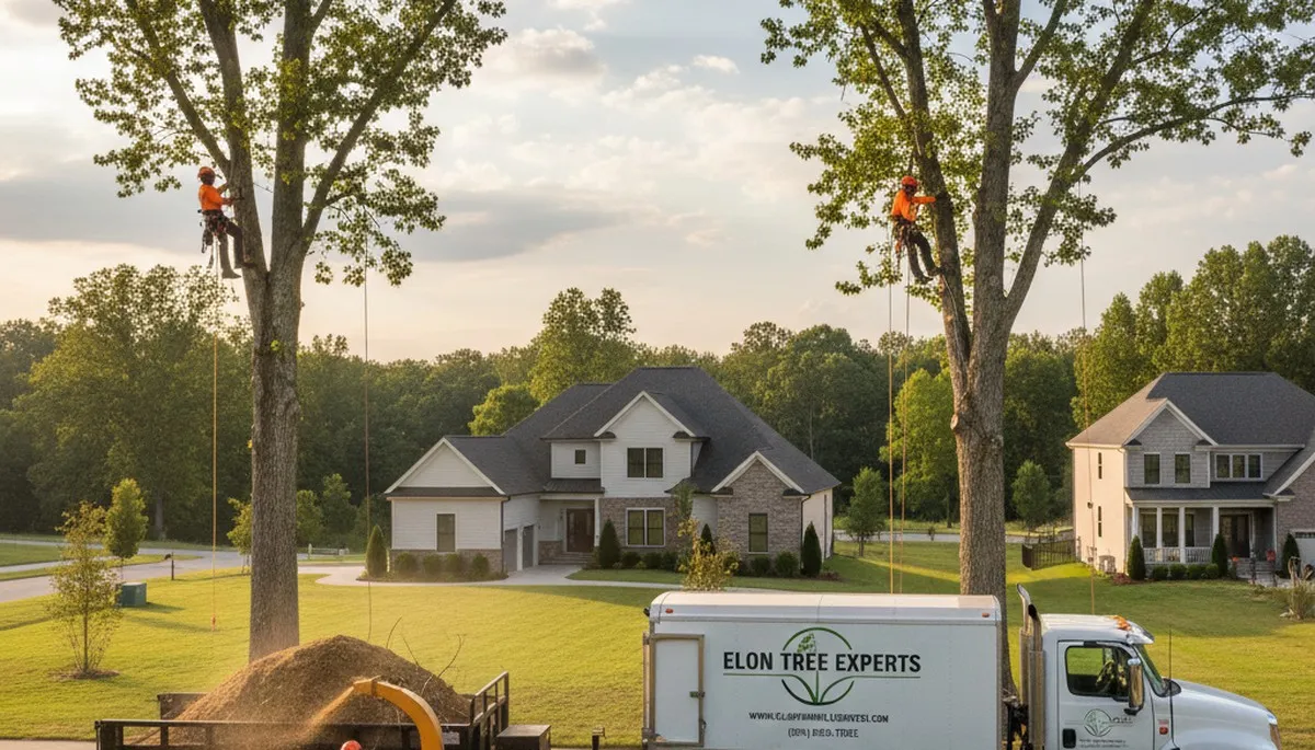 Professional tree removal service in Burlington NC safely cutting and clearing large trees