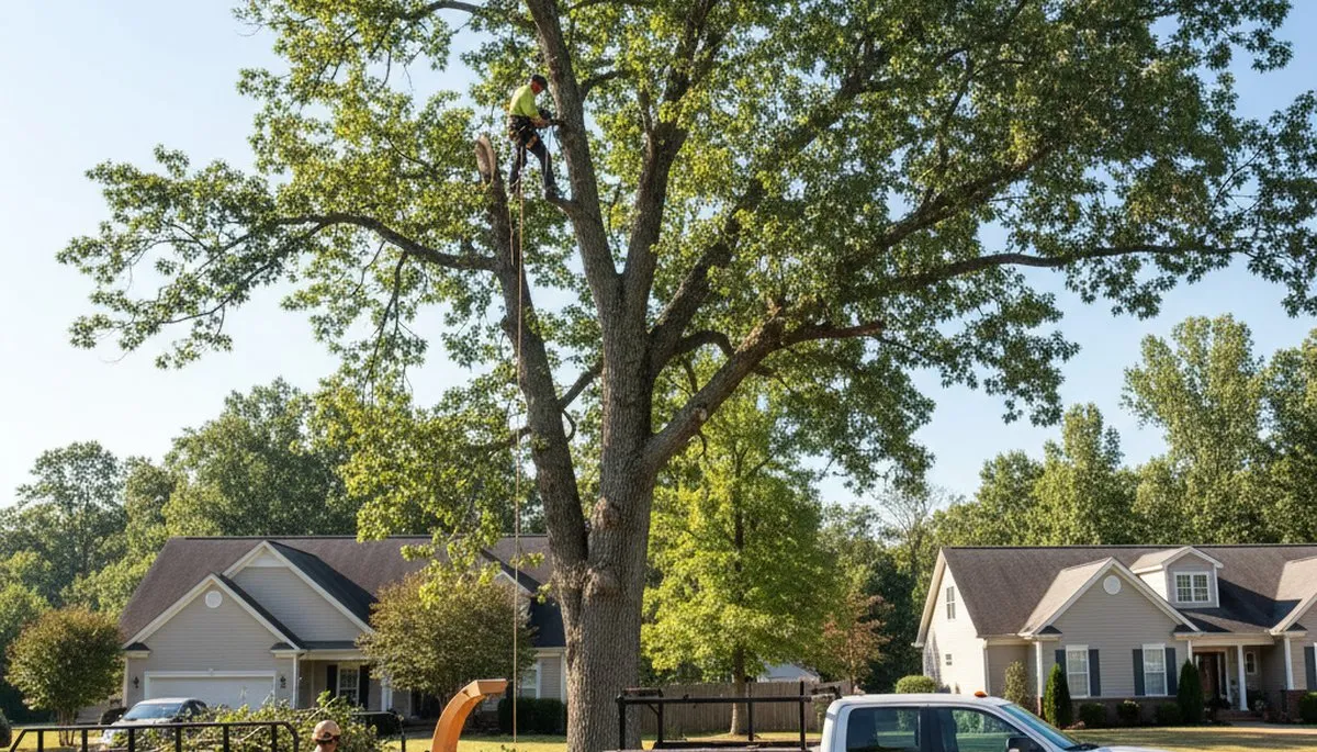 Professional tree removal service in Burlington NC clearing large oak safely