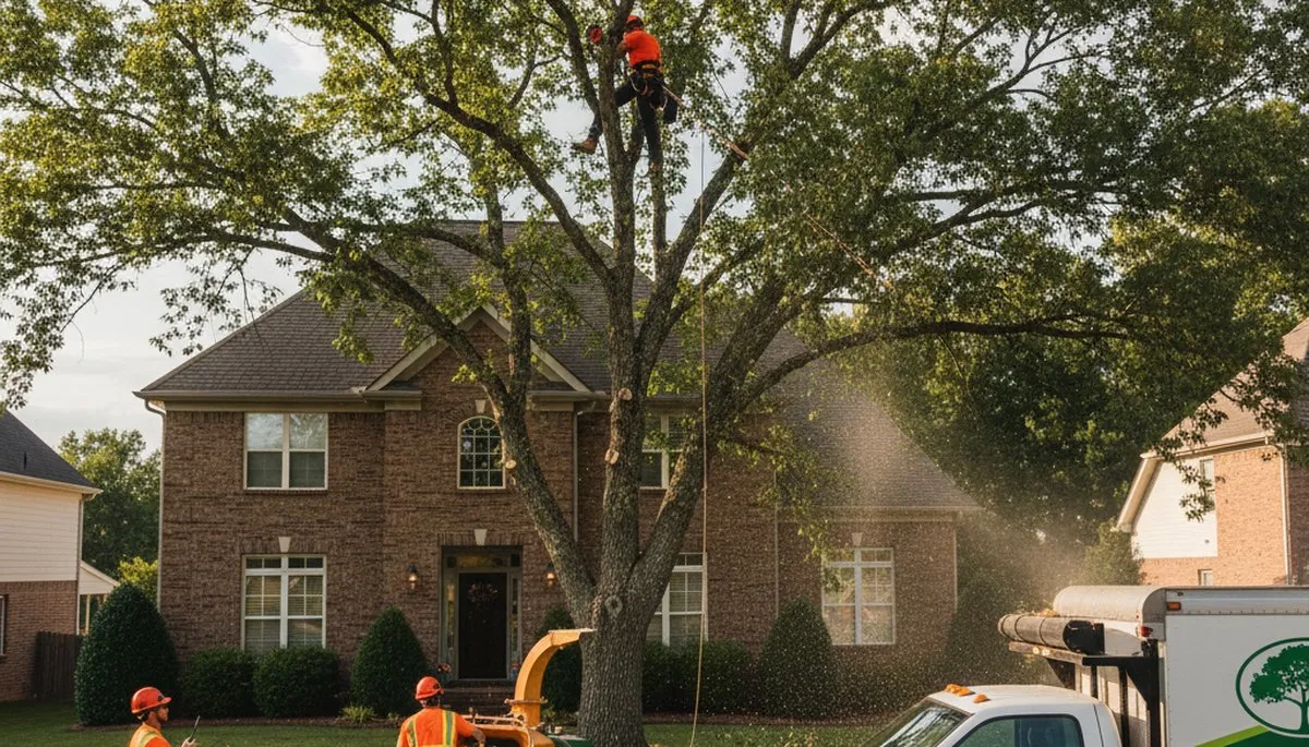 Professional tree removal service in Burlington, NC clearing large oak safely