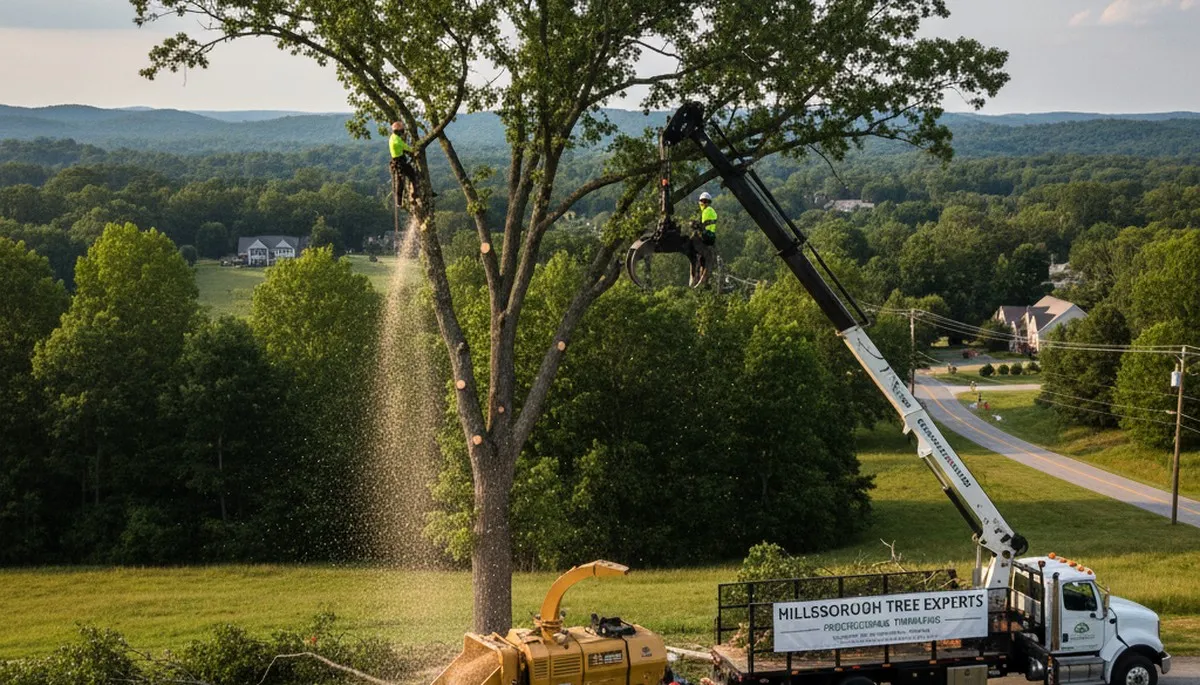 Professional tree removal service in Burlington, NC safely cutting and clearing large trees