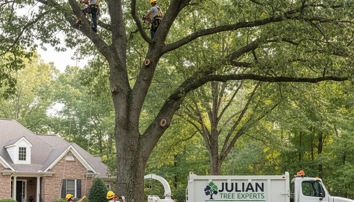 Professional tree removal service in Burlington NC safely cutting large oak tree