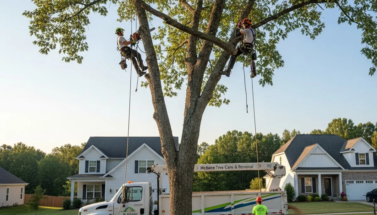 Professional tree removal service in Burlington, NC clearing large oak safely