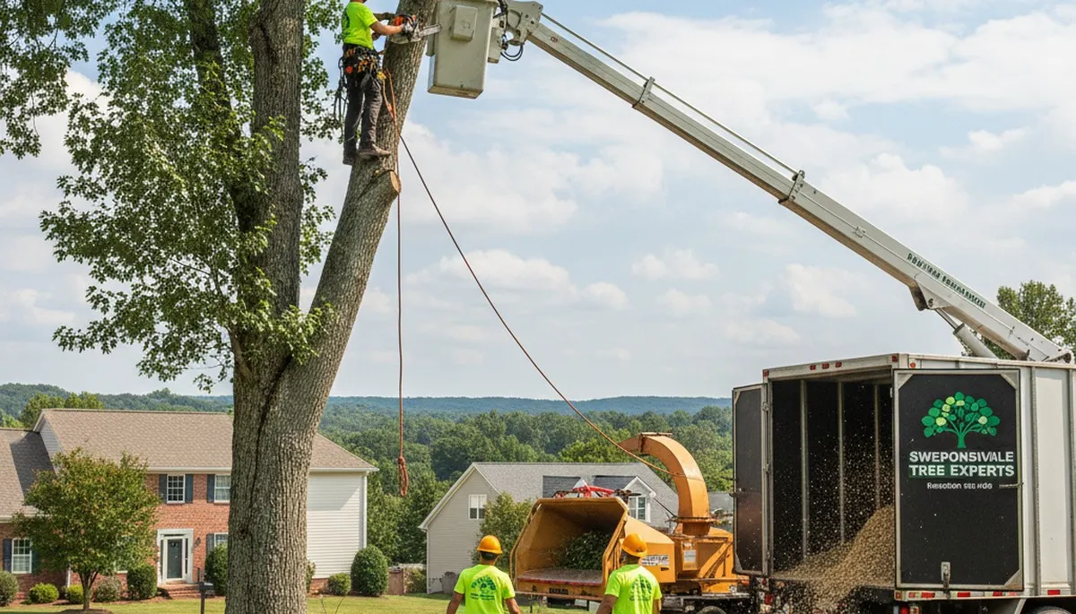 Professional tree removal service in Burlington, NC safely clearing large oak trees