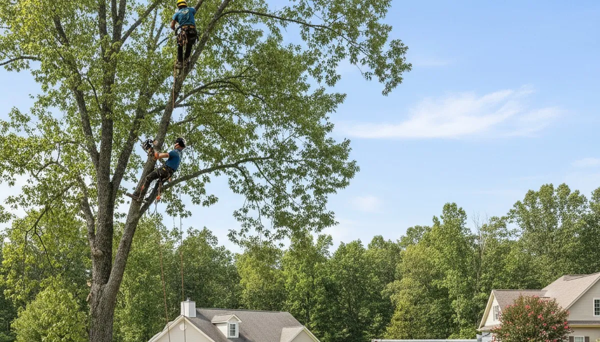 Professional tree removal service in Burlington NC safely cutting down large oak tree